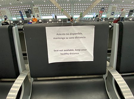 Seat spacing at the Mexico City airport due to the coronavirus pandemic.