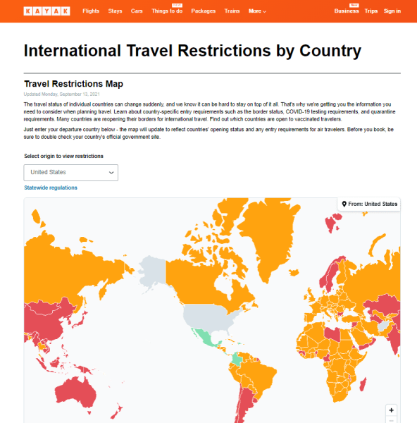 Kayak map Kayak travel restrictions