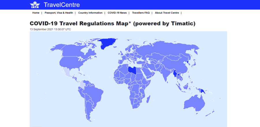 IATA map Kayak travel restrictions