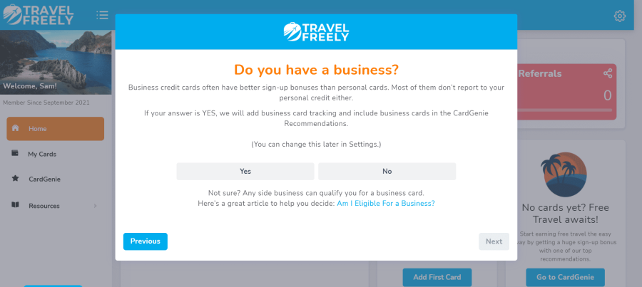 Travel Freely business card options 1 award wallet