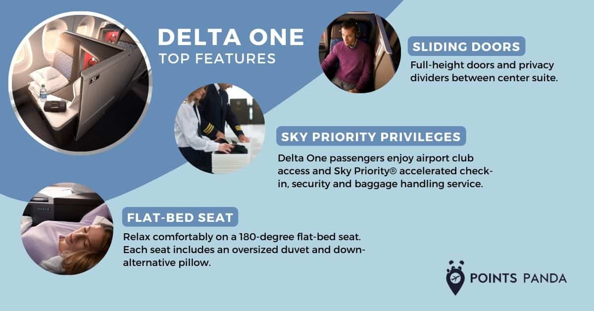 Experience premium customer service on Delta One such as lie-flat beds, privacy doors, and Sky Priority privileges.